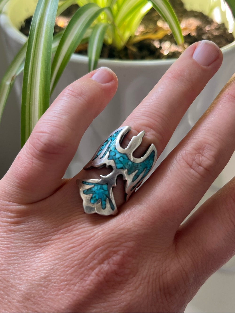 Turquoise Inlay Phoenix / Peyote Bird Ring